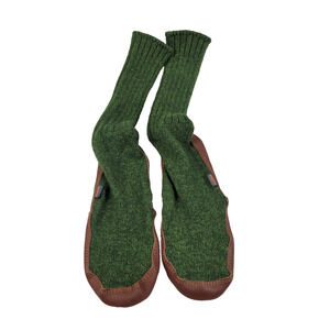 Acorn Classic Slipper Socks Green Wool Blend Leather Sole M 7.5-8.5 W 9.5-10.5